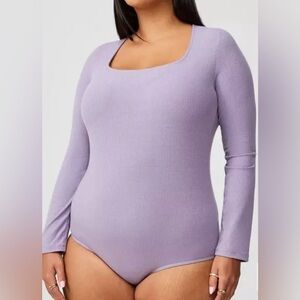 Torrid Ribbed Square Neck Bodysuit Lavender Purple Long Sleeve Size 10 Preppy‎